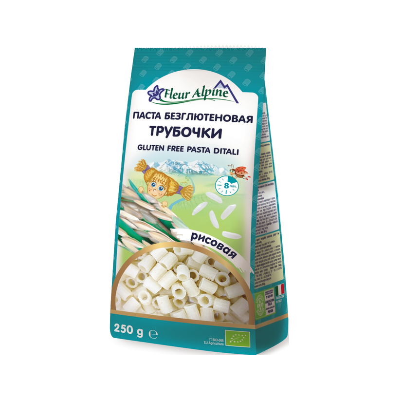 Безглютеновые органические Рисовые макароны Трубочки Fleur Alpine, 