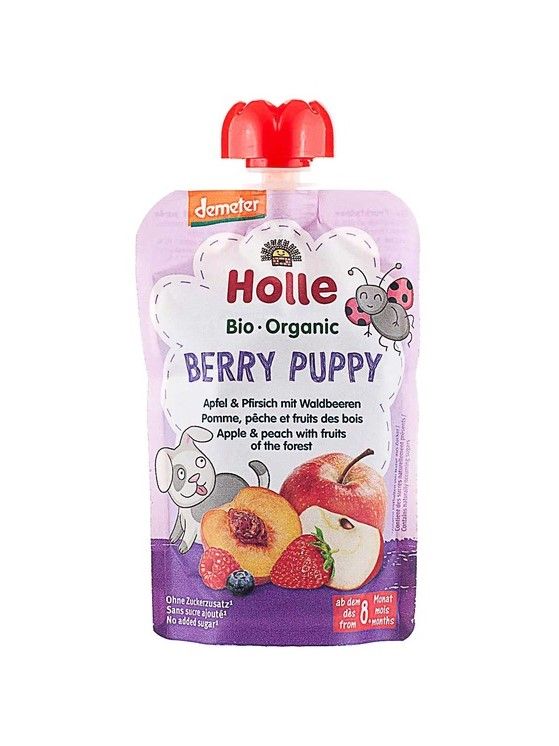 Пюре "Berry Puppy" с яблоком, персиком и лесными ягодами органическое (с 8 месяцев), Holle