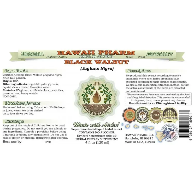 Black Walnut Alcohol-FREE / Чорний Горіх органік без спирту Hawaii Pharm/1
