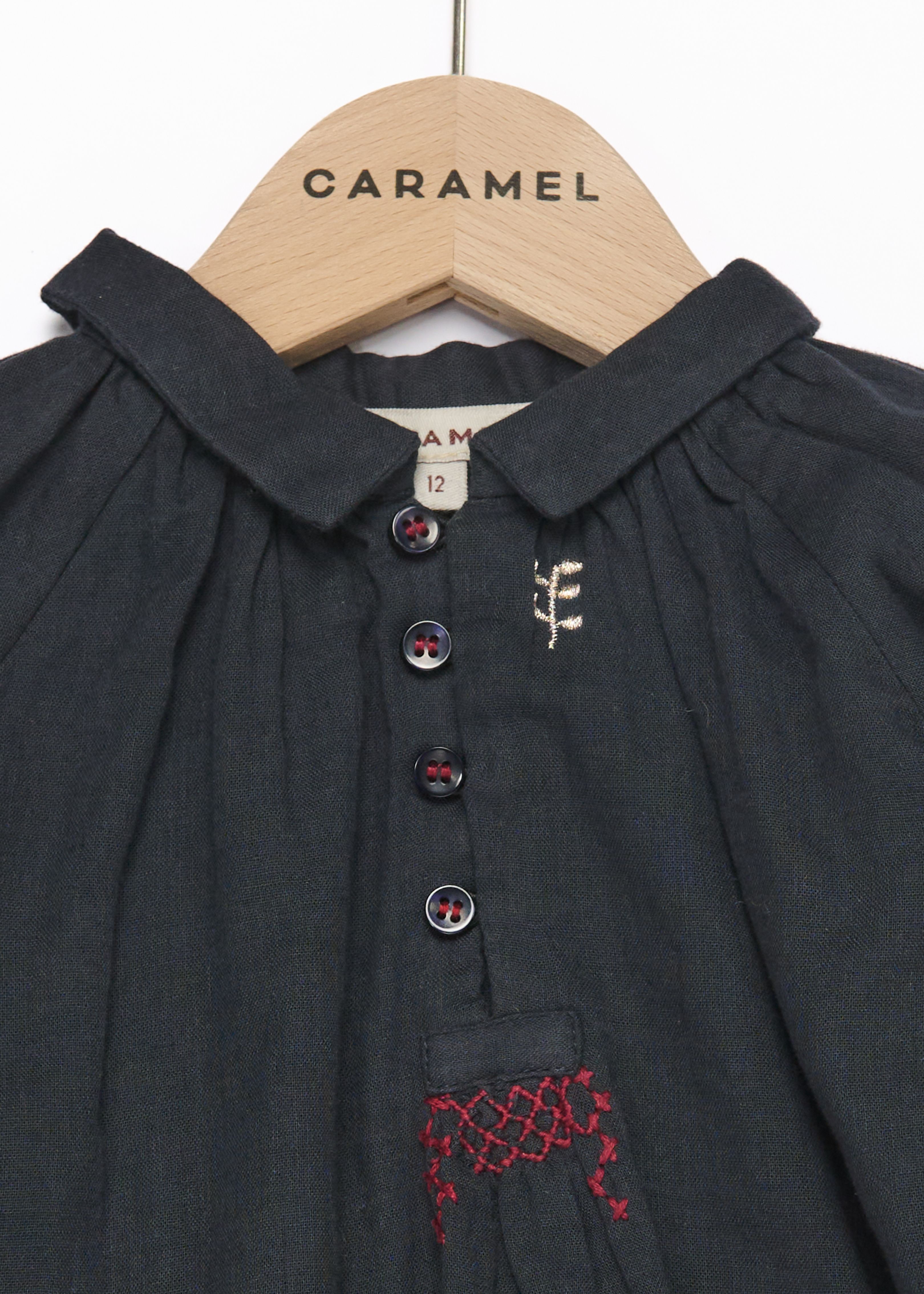 Топ-блуза для новорожденных темно-синяя с вышивкой Caramel,/1