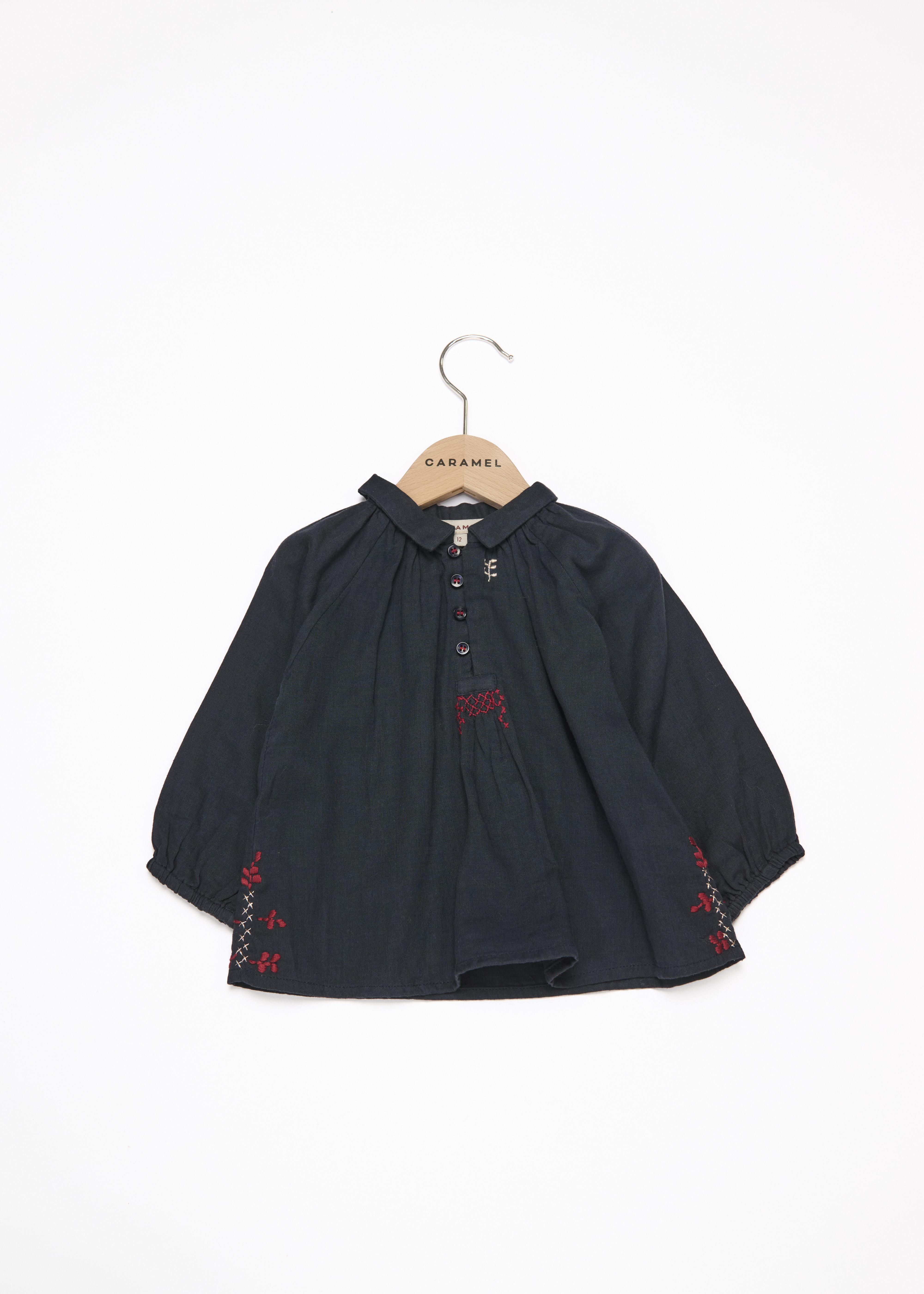 Топ-блуза для новорожденных темно-синяя с вышивкой Caramel,