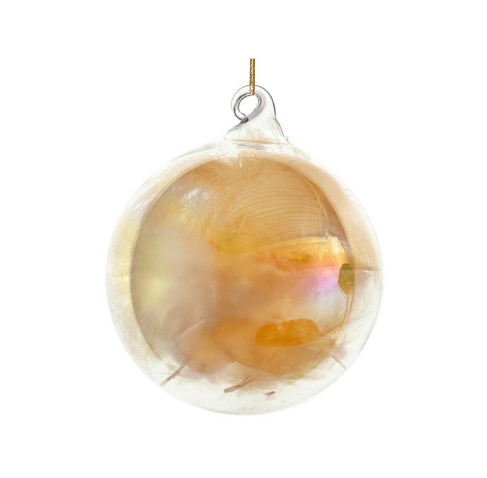 Новогоднее украшение Шар стеклянный желтый с пером внутри 8см, Shishi