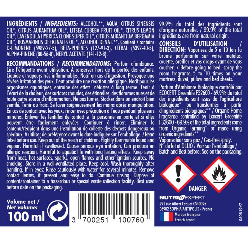 СПРЕЙ ДЛЯ РАСПЫЛЕНИЯ НА ПОДУШКЕ ДЛЯ ЛУЧШЕГО СНА ОРГАНИЧЕСКИЙ / BRUME D’OREILLER BIO SOMMEIL,/1