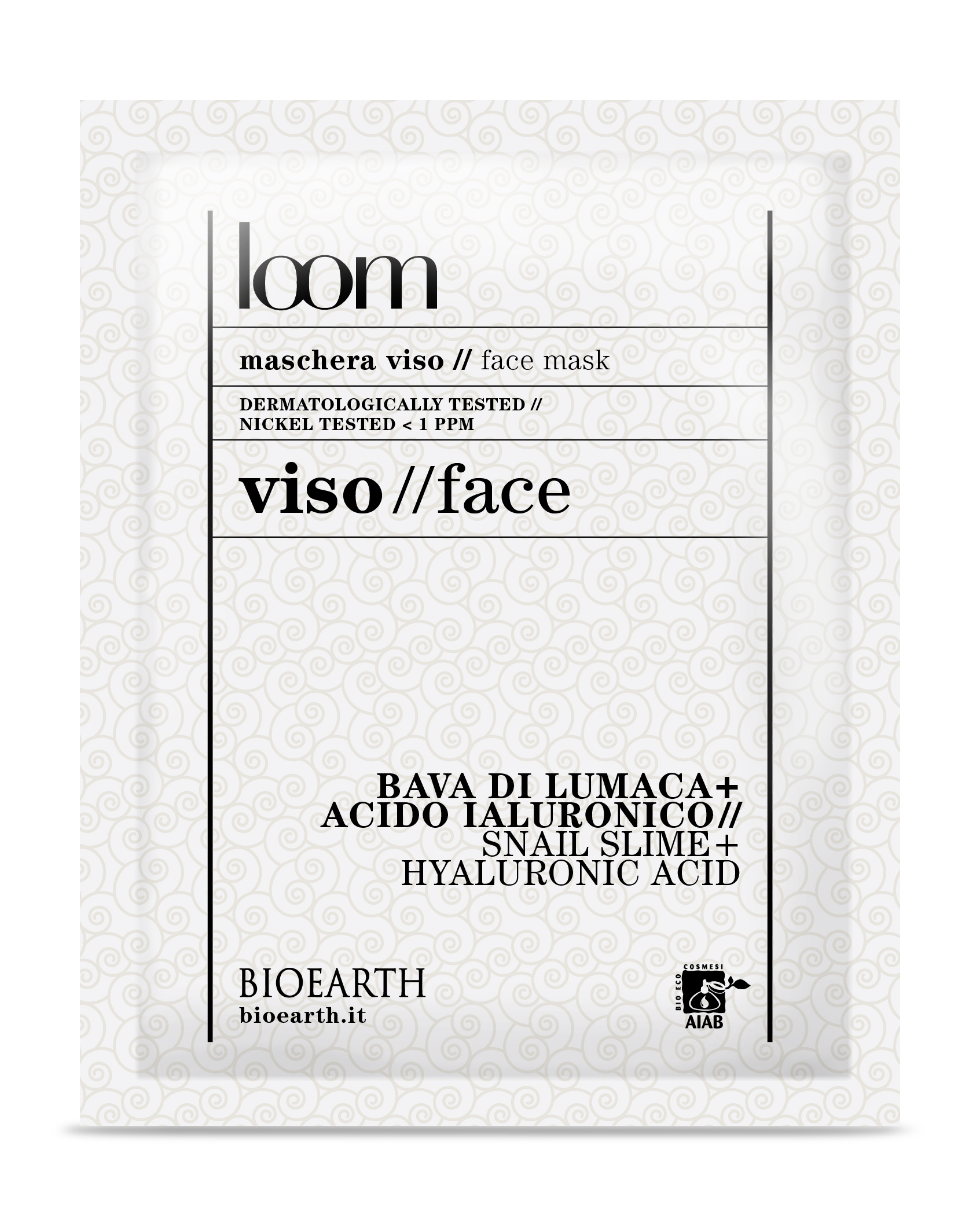 Loom Sheet Face Mask Snail Slime + Hyaluronic Acids Маска целлюлозная для глубокого увлажнения и омоложения кожи лица с органической слизью улитки и гиалуроновой кислотой Bioearth, 