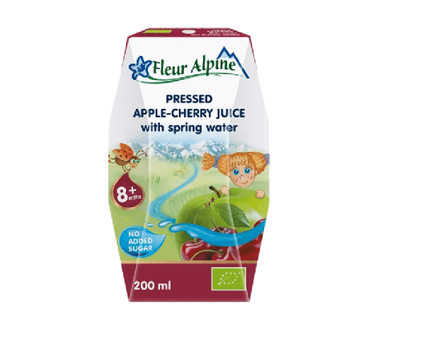 Детский сок с водой яблочно-вишневый прямого отжима с 8 месяцев Fleur Alpine, 