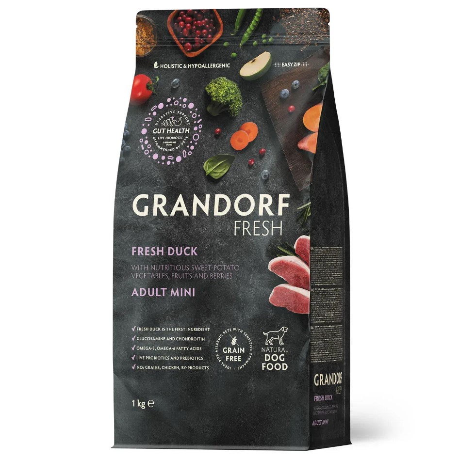 Сухий беззерновий корм для дорослих собак малих порід Grandorf FRESH LAMB & SWEET POTATO ADULT DOG MINI з качкою та бататом