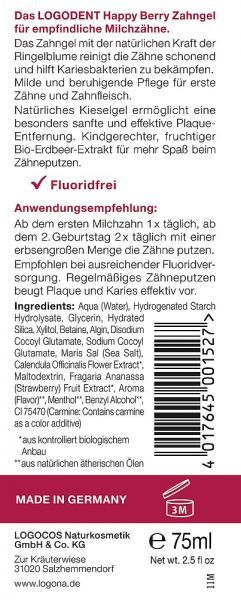 Гель зубний для дітей 0-6 років Kids Happy Berry / Щаслива Ягідка, без фтору Logona/1