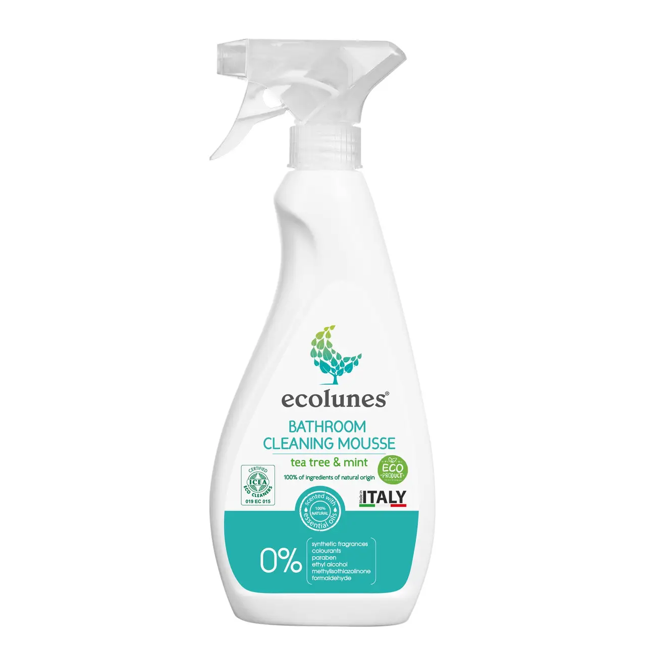 Гипоаллергенное органическое средство для очистки поверхностей в ванной комнате с запахом чайного дерева и мяты, Ecolunes, 