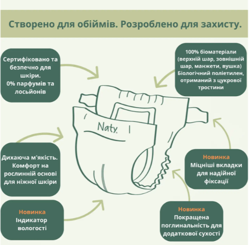 Одноразові дитячі підгузки BioEmbrace "NATY". Розмір 5 (11-25 кг.) ECO by Naty/1