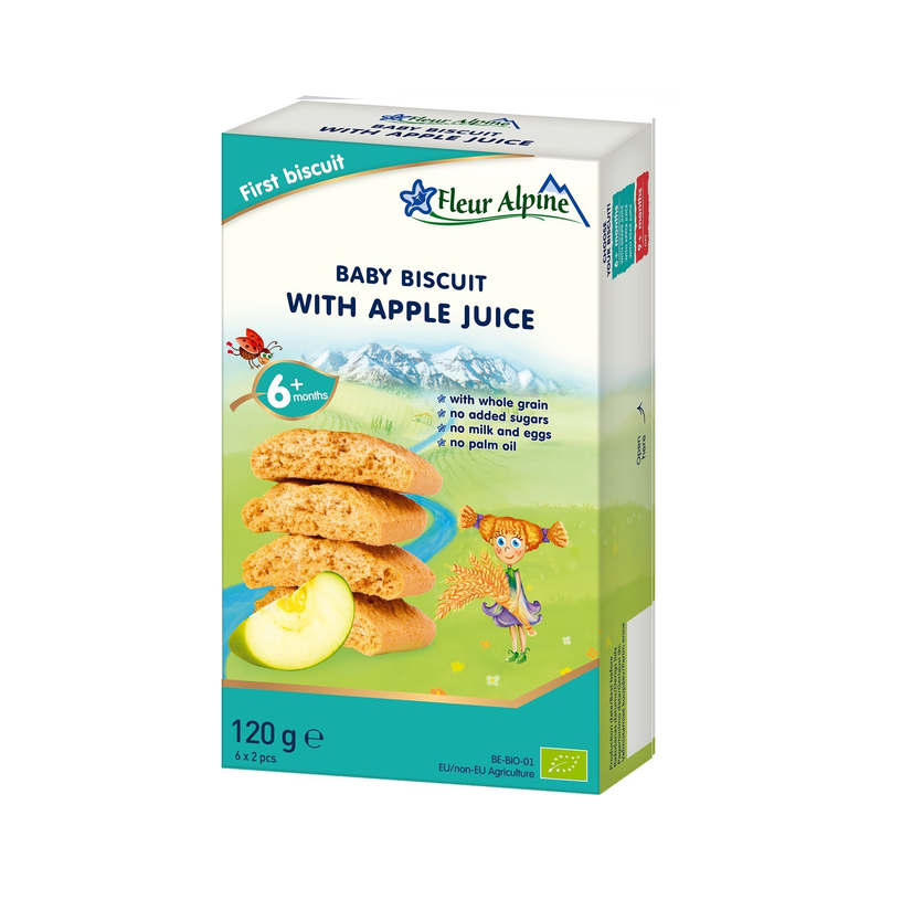 Печенье органическое Fleur Alpine "WITH APPLE JUICE" (с яблочным соком) (с 3 лет) Fleur Alpine, 