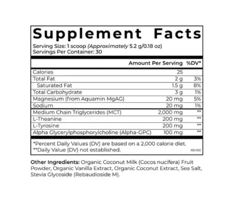 Nootropic Creamer Advanced - Ноотропні сухі вершки з MCT, L-теанін, L-тирозин, Alpha GPC Cymbiotika, /1