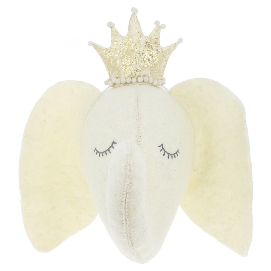 Cream Sleepy Elephant with Crown, Fiona Walker