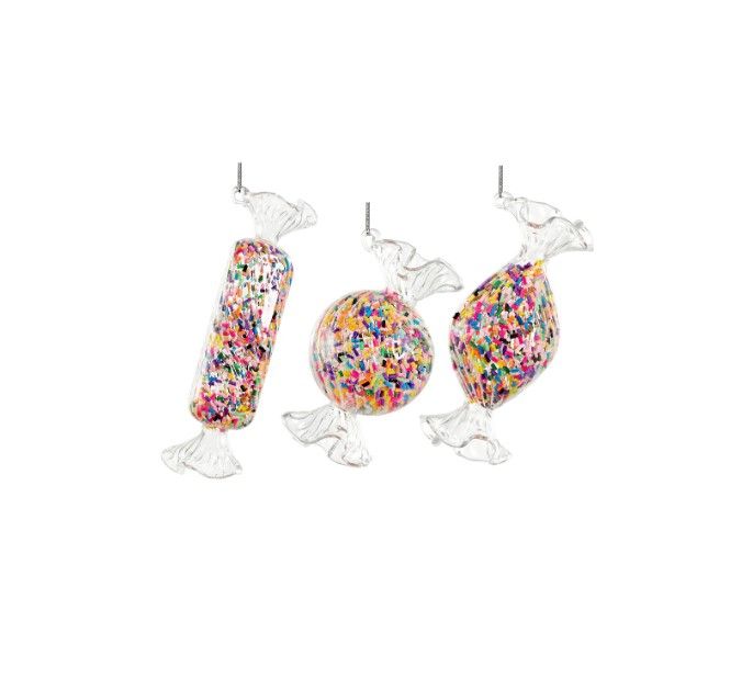 Новогоднее украшение Конфета прозрачная с цветной посыпкой внутри 10/14см (в ассорт.), Shishi