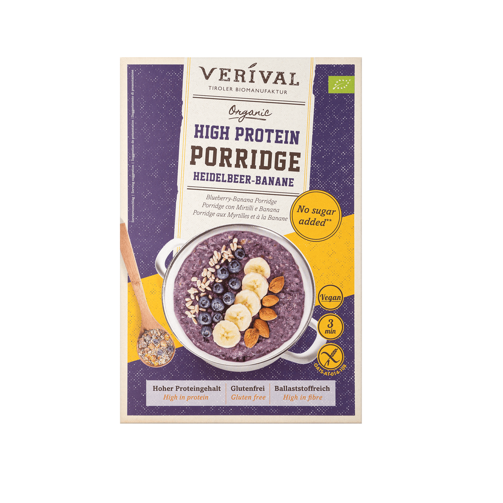 Вівсянка з високим вмістом протеїну чорницею та бананом органічна Verival