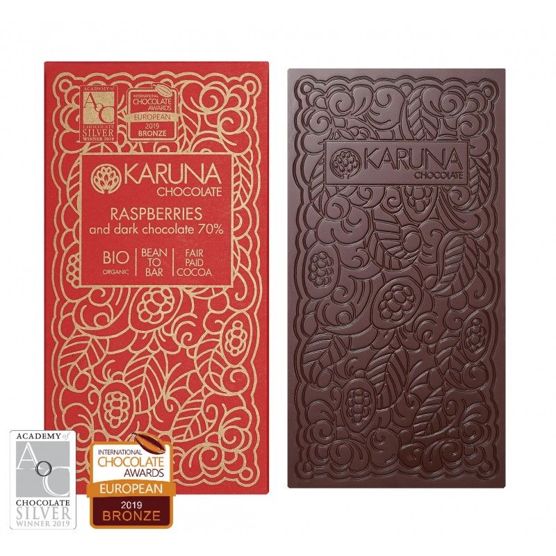 Шоколад темний Беліз з малиною 70%, Karuna chocolate/1