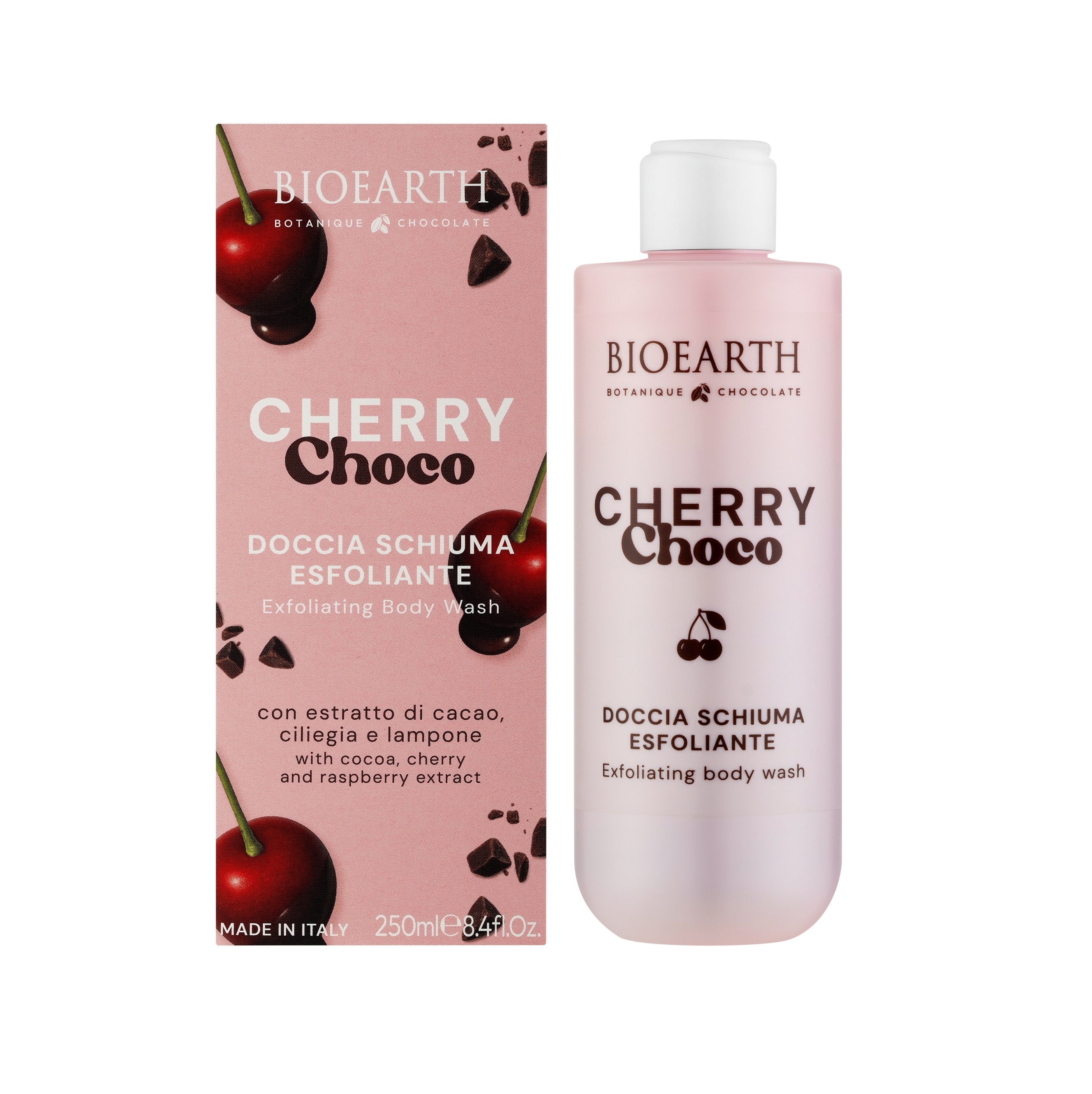 Botanique Chocolate Cherry Choco Exfoliating Shower Gel/Гель для душу відлущуючий Вишня та шоколад Bioearth, 