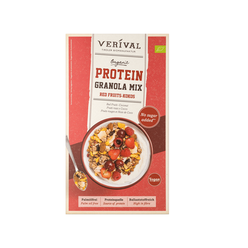 Гранола с высоким содержанием протеина фруктами, орехами и кокосом органическая Verival
