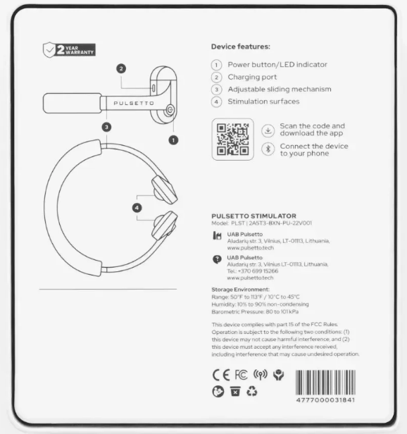 Стимулятор блукаючого нерва, реабілітаційний аксесуар Pulsetto FIT/6