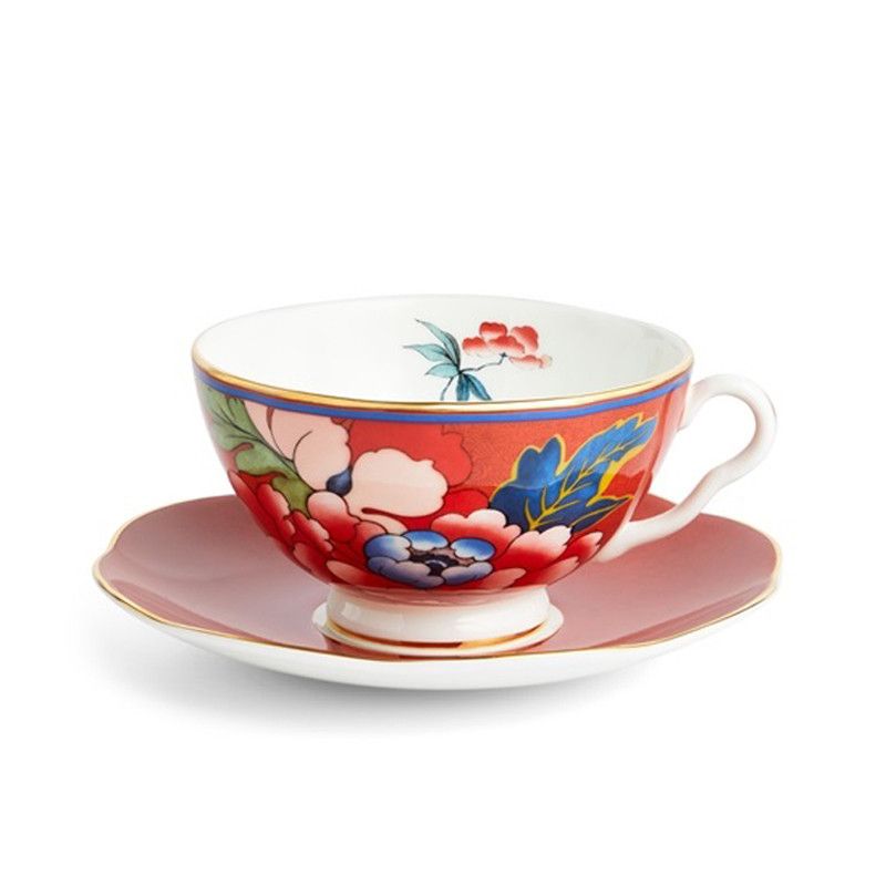 Чашка с блюдцем красная "Paeonia Blush", Wedgwood