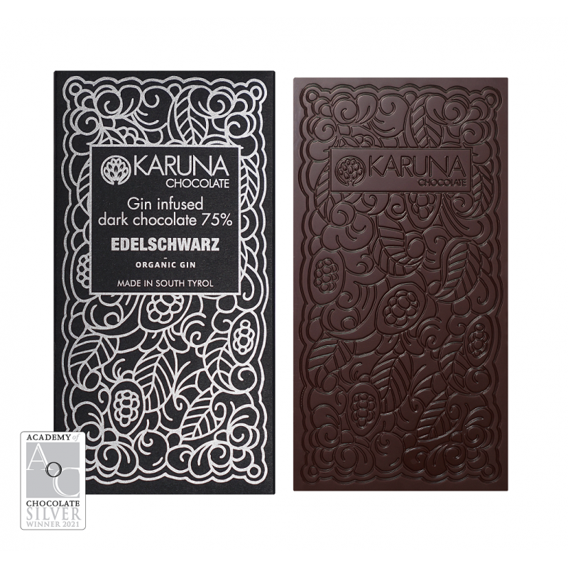 Шоколад темний з джином Edelschwarz 75%, Karuna chocolate/1