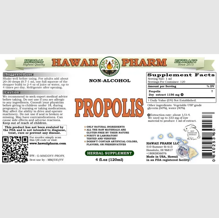 Propolis Alcohol-FREE / Прополис без спирта жидкий экстракт Hawaii Pharm/1