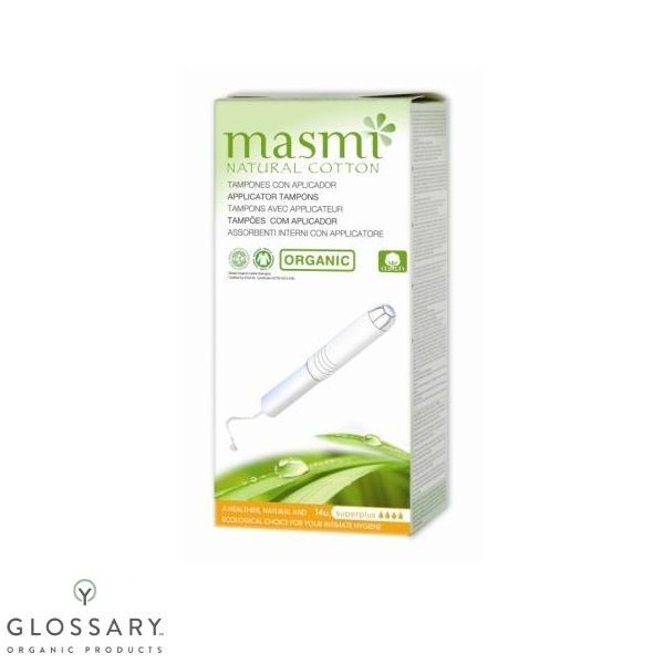 Органічні тампони Super Plus з аплікатором для рясних виділень або для використання у перші дні менструації Masmi