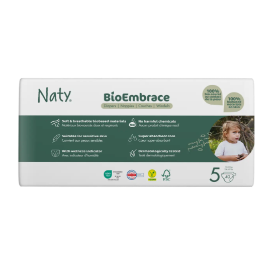 Одноразові дитячі підгузки BioEmbrace "NATY". Розмір 5 (11-25 кг.) ECO by Naty