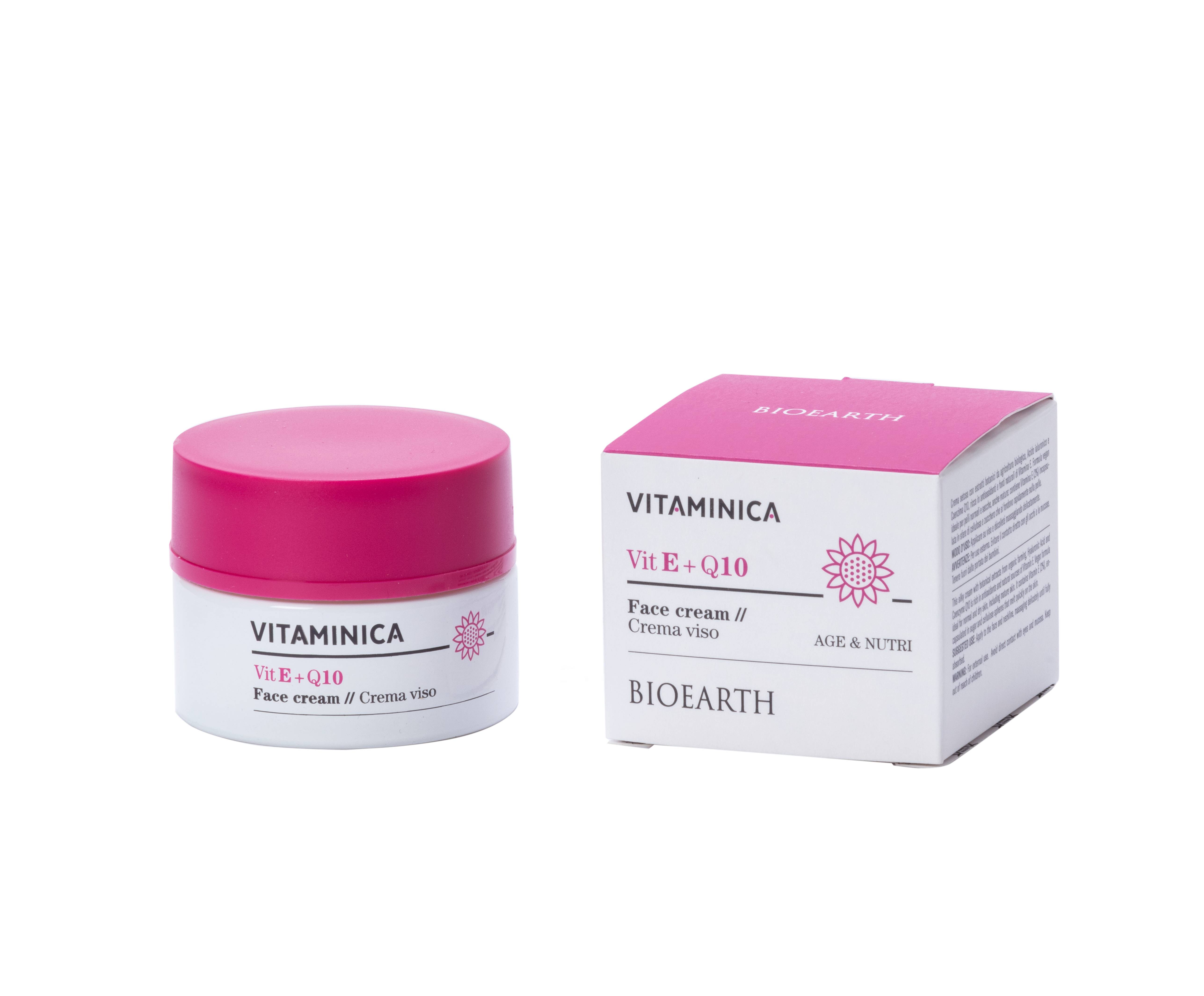 Vitaminica VIT E + Q10 face cream Крем восстанавливающий, антиоксидантный и разглаживающий для нормальной, сухой и зрелой кожи лица Bioearth, 