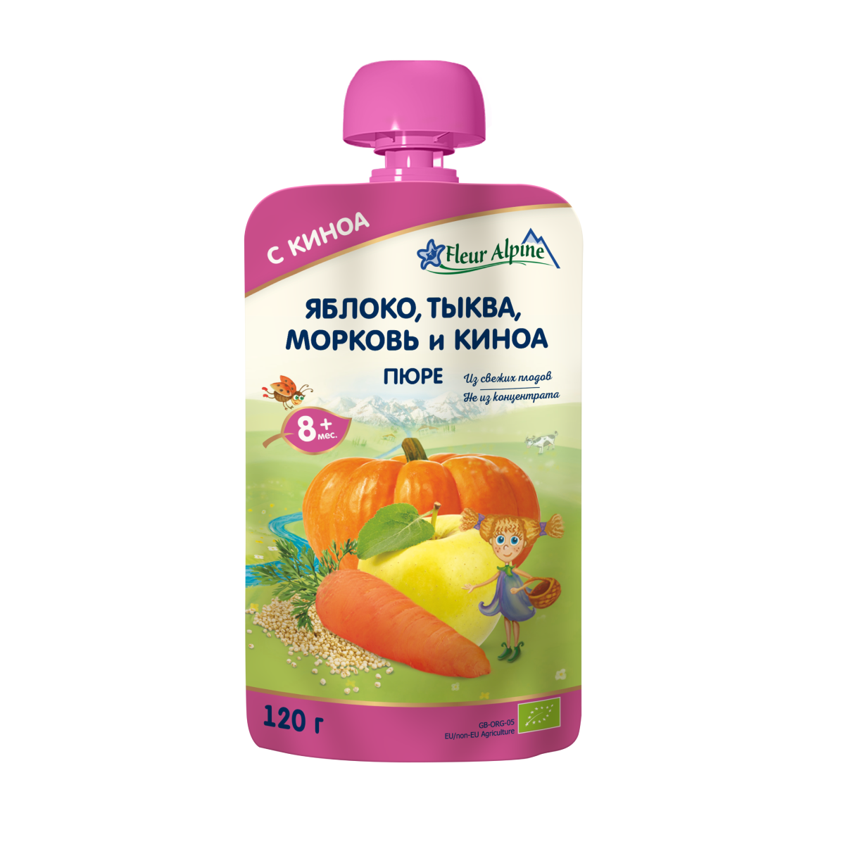 Пюре детское Яблоко, Тыква, Морковь и Киноа от 8 месяцев Fleur Alpine / 
