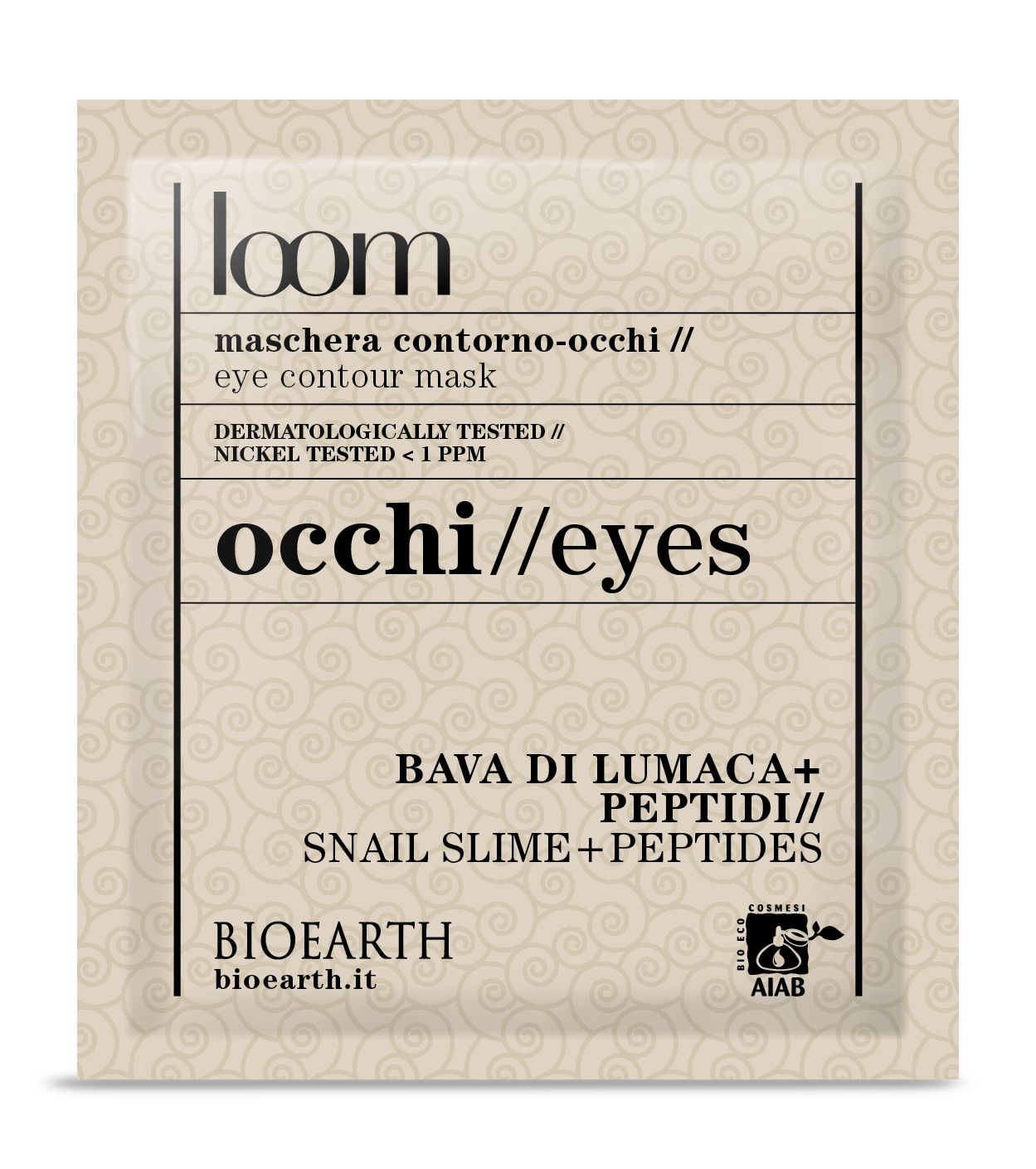 Loom Sheet Eye Contour Mask Snail Slime + Peptides Маска целюлозна для контура очей із омолоджуючим та сяючим ефектом  з огранічним слизом равлика та пептидами Bioearth, 