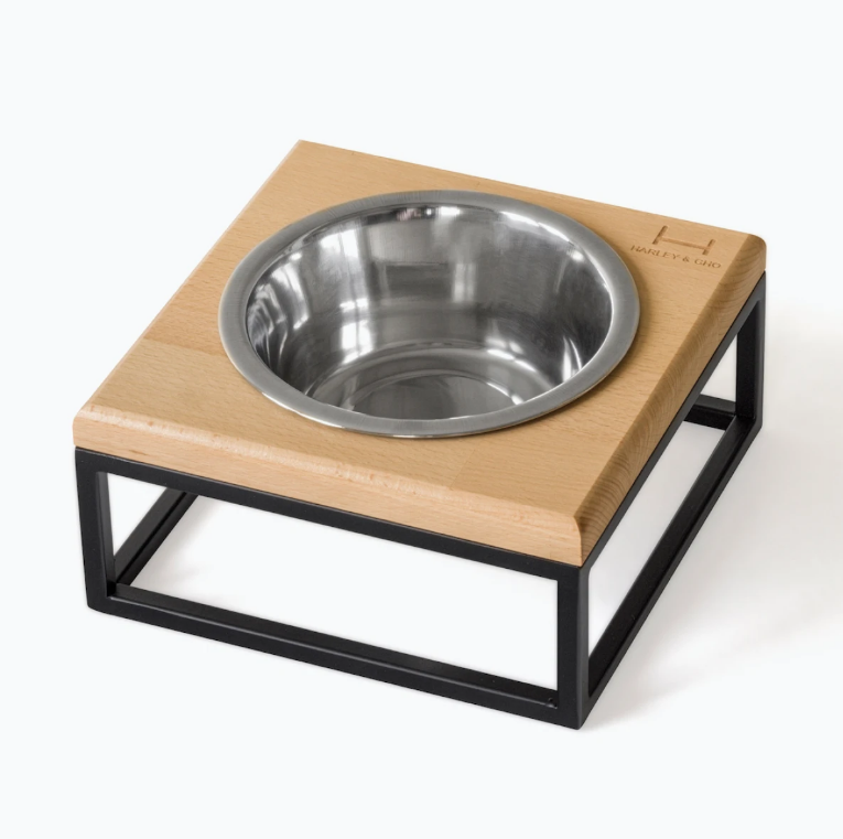 Одна миска на подставке Lunch Bar Natural wood + Black, Harley and Cho