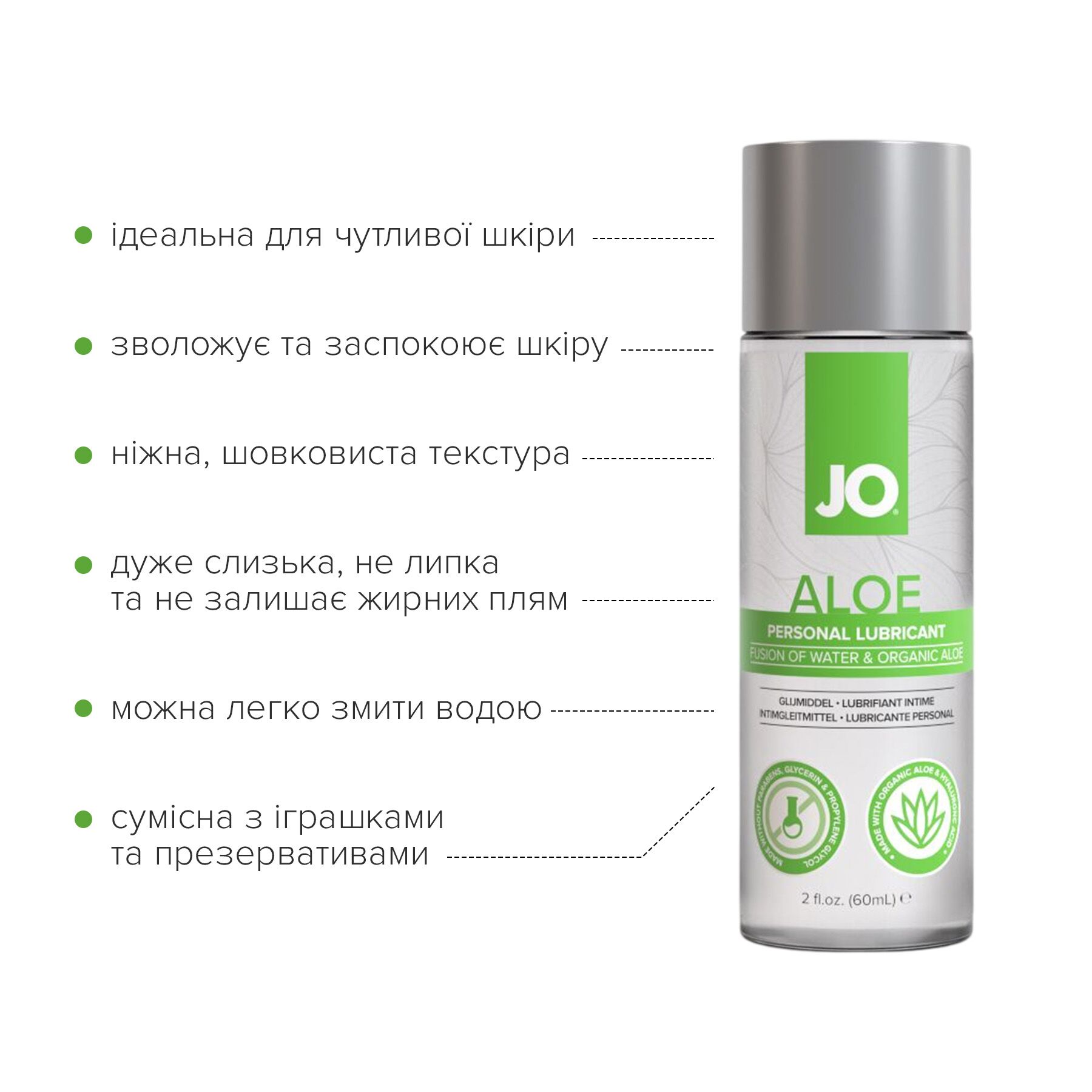 Змазка на водній основі JO H2O Organic Aloe, зволожувальний та заспокійливий ефект/1