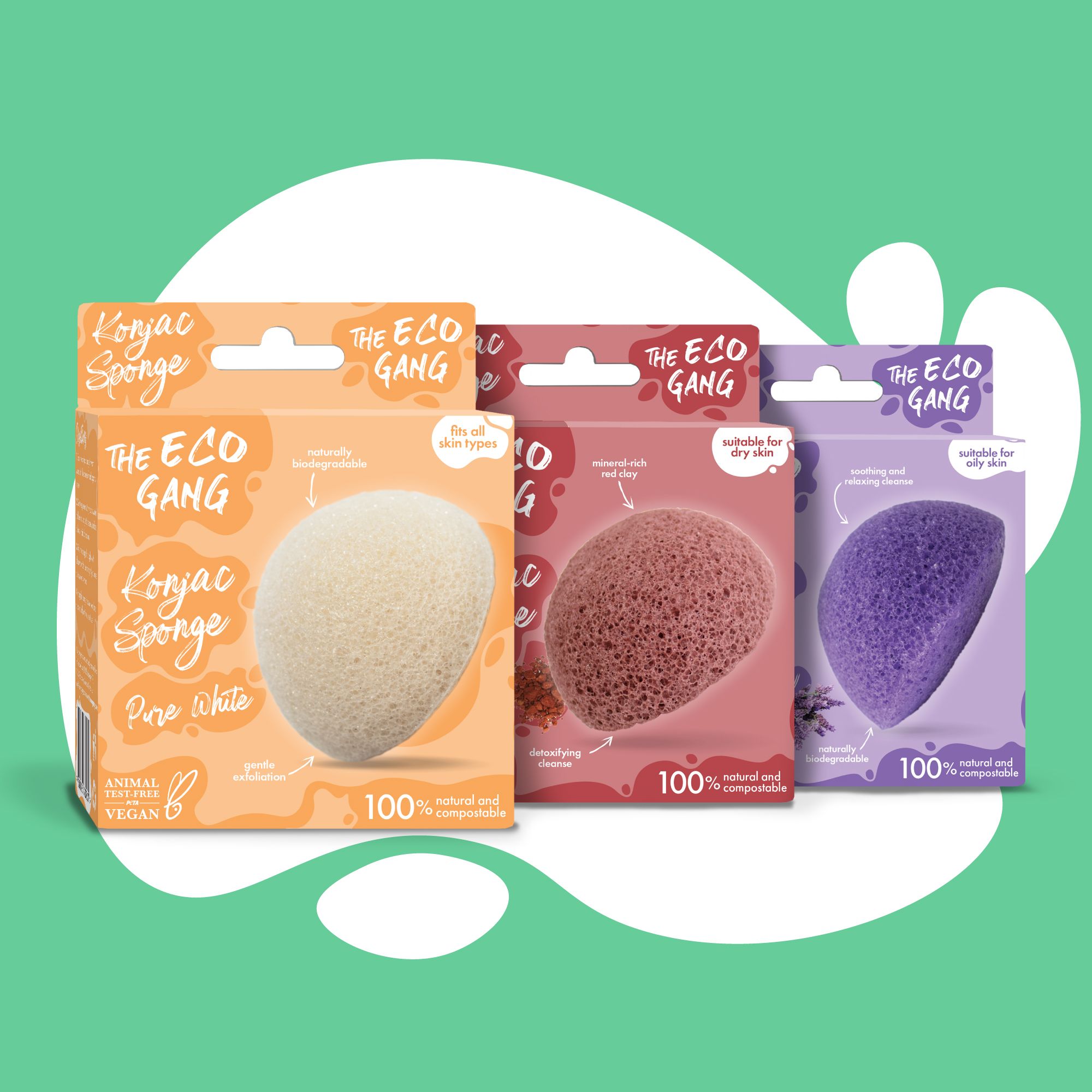 Спонж очищающий Pure Konjac без ароматизаторов с деликатным уходом, The Eco Gang/1