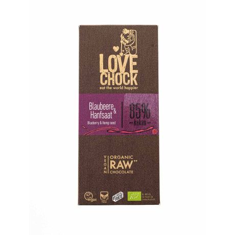 Шоколад сырой органический Черника - Конопляные семена Lovechock, 