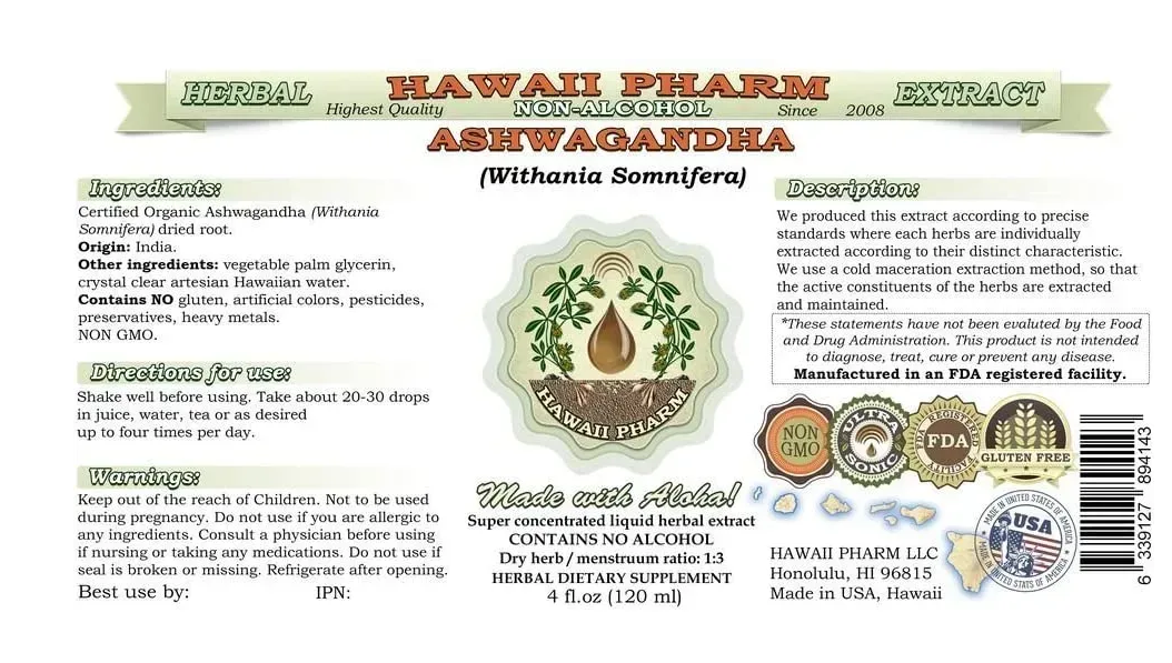 Ashwagandha Alcohol-FREE / Ашваганда без спирта Hawaii Pharm/1