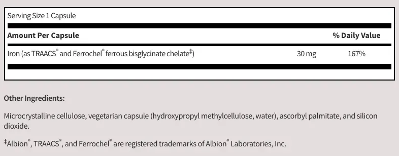 Iron chelate / Хелатное железо 30мг Neurobiologix/1