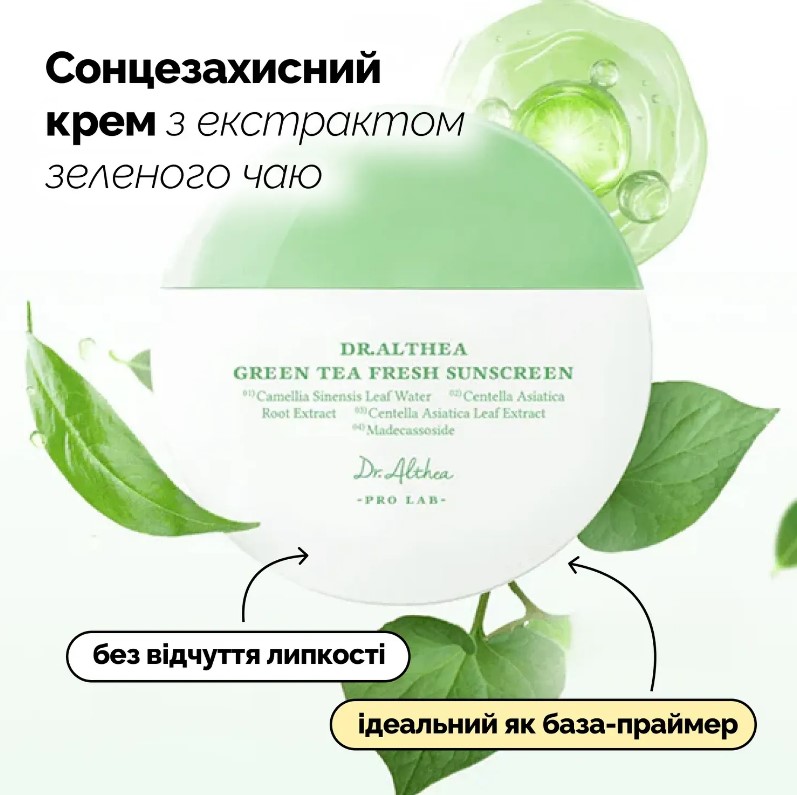 Солнцезащитный крем с экстрактом зеленого чая SPF50+ PA++++ Dr.Althea Green Tea Fresh Sunscreen/1