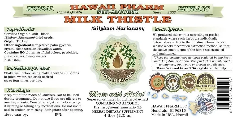 Milk Thistle Organic Alcohol-FREE / Расторопша органик без спирта Hawaii Pharm/1