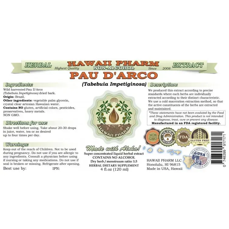 Pau D'Аrco Alcohol-FREE / Кора муравьиного дерева без спирта Hawaii Pharm /1