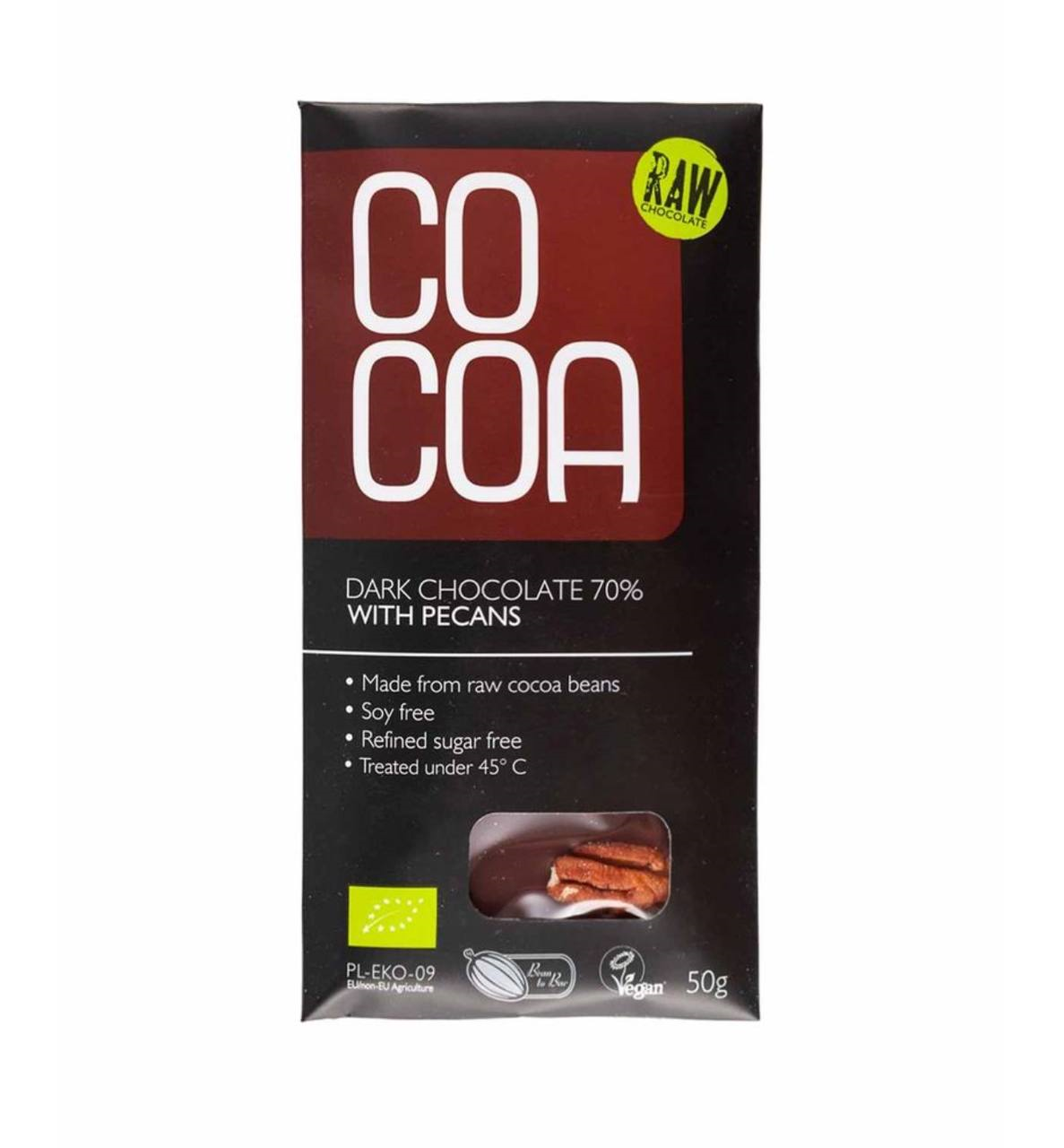 Шоколад сырoй темный с органическим Пеканом Raw Cocoa, 