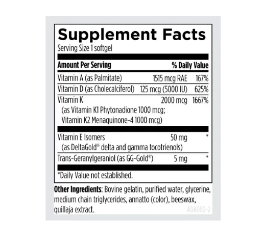 ADK Evail - Жиророзчинні вітаміни А, Д, Е, К Designs for Health/1