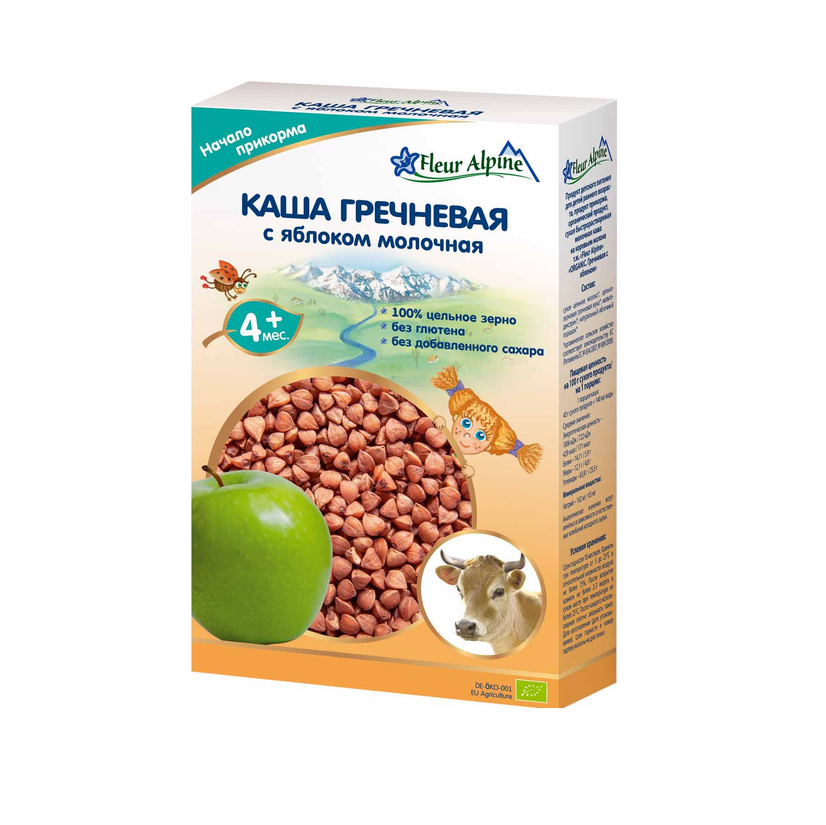 Молочная каша гречана з яблуком з 4 місяців Fleur Alpine, 