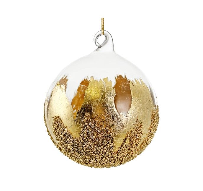 Новогоднее украшение Шар стеклянный прозрачный с дном золотого цвета 8см, Shishi