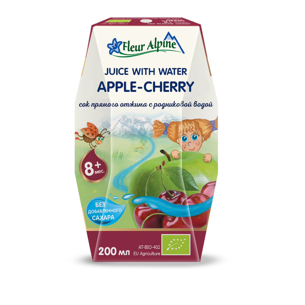 Детский сок с водой яблочно-вишневый прямого отжима с 8 месяцев Fleur Alpine, 