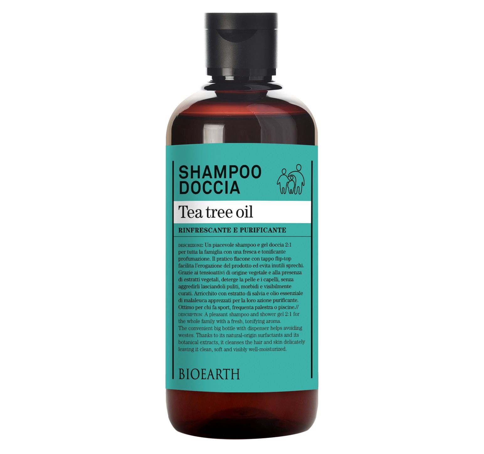 Family Shampoo Shower Gel - Tea Tree oil Шампунь-гель увлажняющий для волос/душа Bioearth, 
