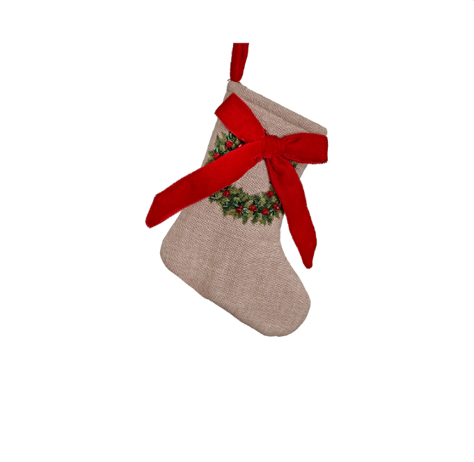 Носок рождественский с вышитым венком и бантиком 16,5см, Shishi