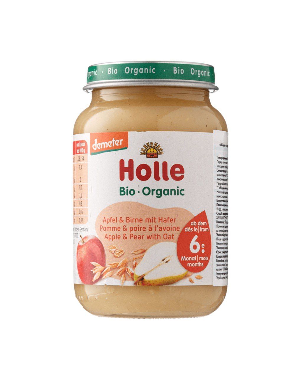 Дитяче харчування "Яблуко та Груша з вівсом" пюре органічне (з 6 місяців) , Holle