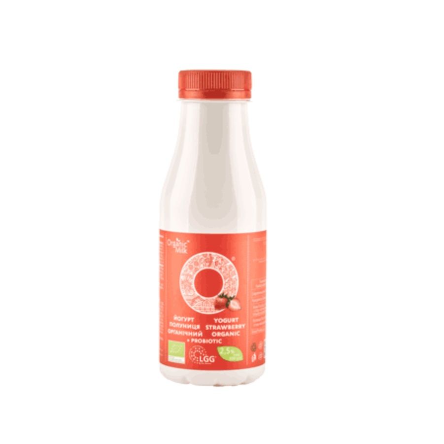 Йогурт органический питьевой с наполнителем "Клубника" жирность 2,5% (с пробиотиком)  Organic Milk,  