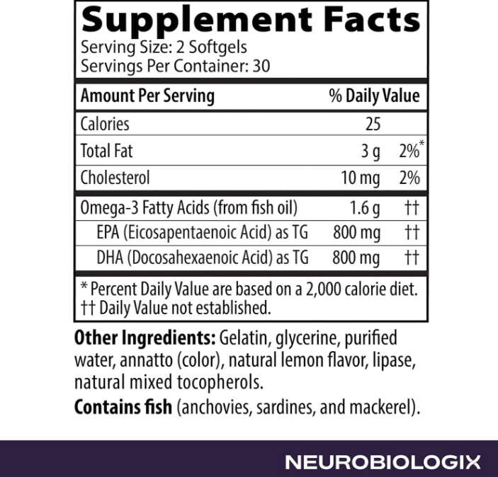 OmegaCell 1600 TG / Високоефективний риб'ячий жир ЕПК та ДГК Neurobiologix /2