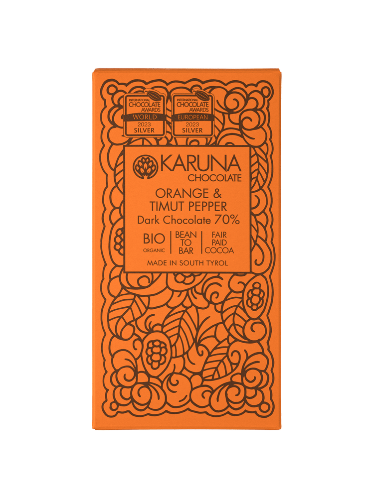 Шоколад темний Танзанія з апельсином та перцем Тімут Беліз 70%, Karuna chocolate